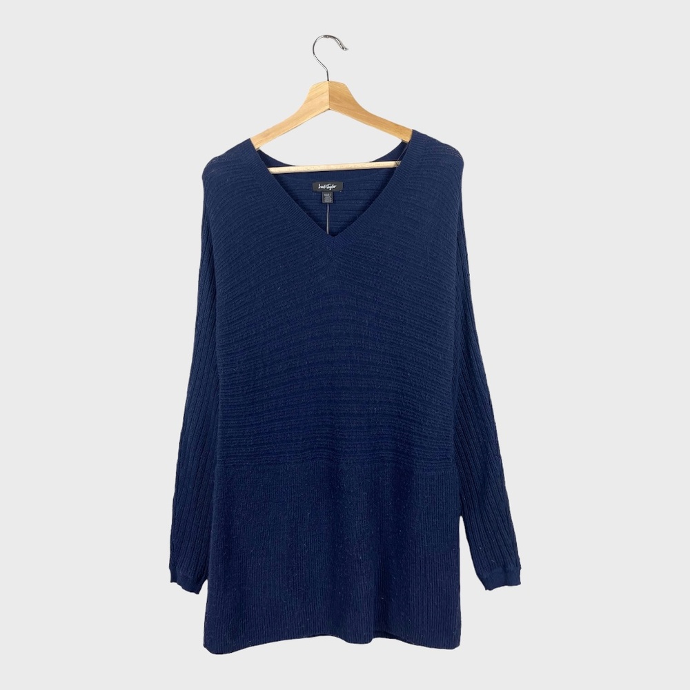 Lord & Taylor Navy Blue V-Neck Sweater Dress